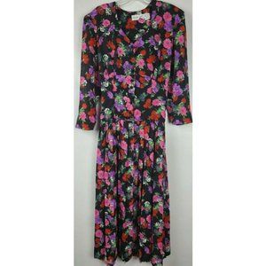 Vintage Andrea Gayle Black Maxi Dress Sz L Floral